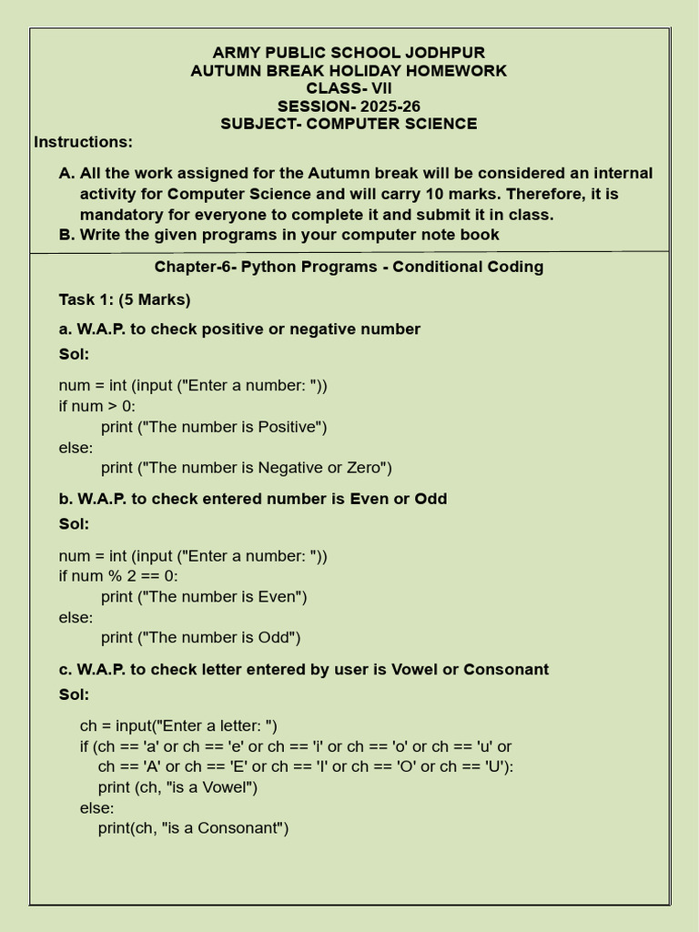 Class 7 Computer Science Autumn Break Holiday Homework | PDF ...