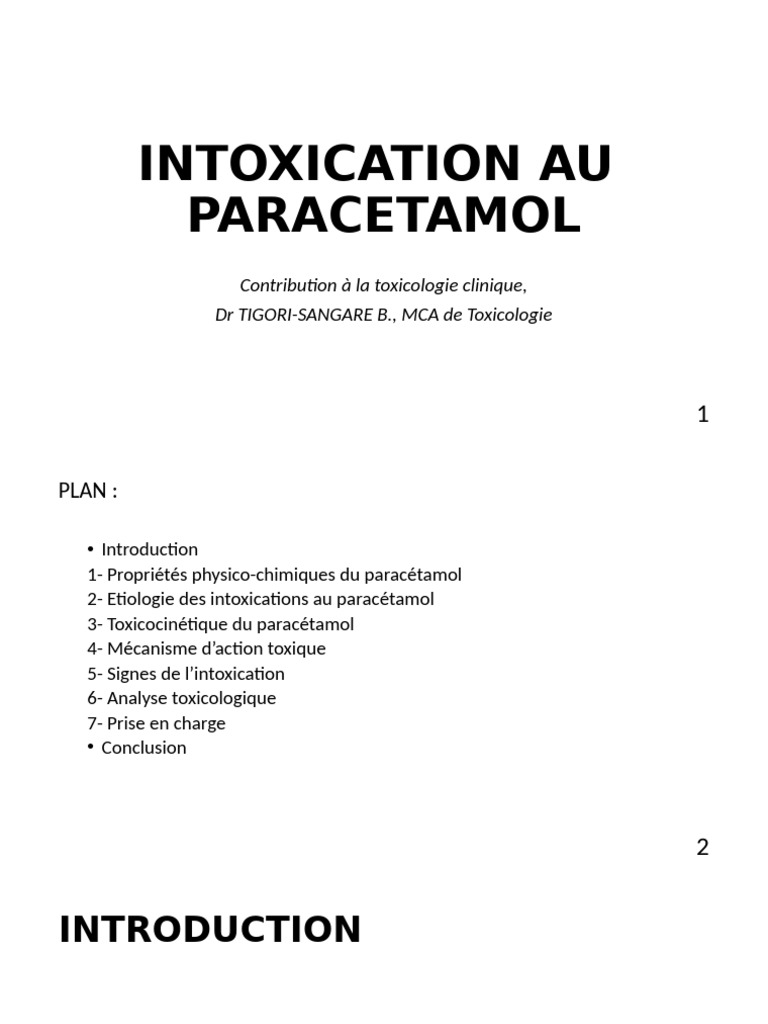 Intoxication au Paracétamol : Guide Complet | PDF | Spécialités ...