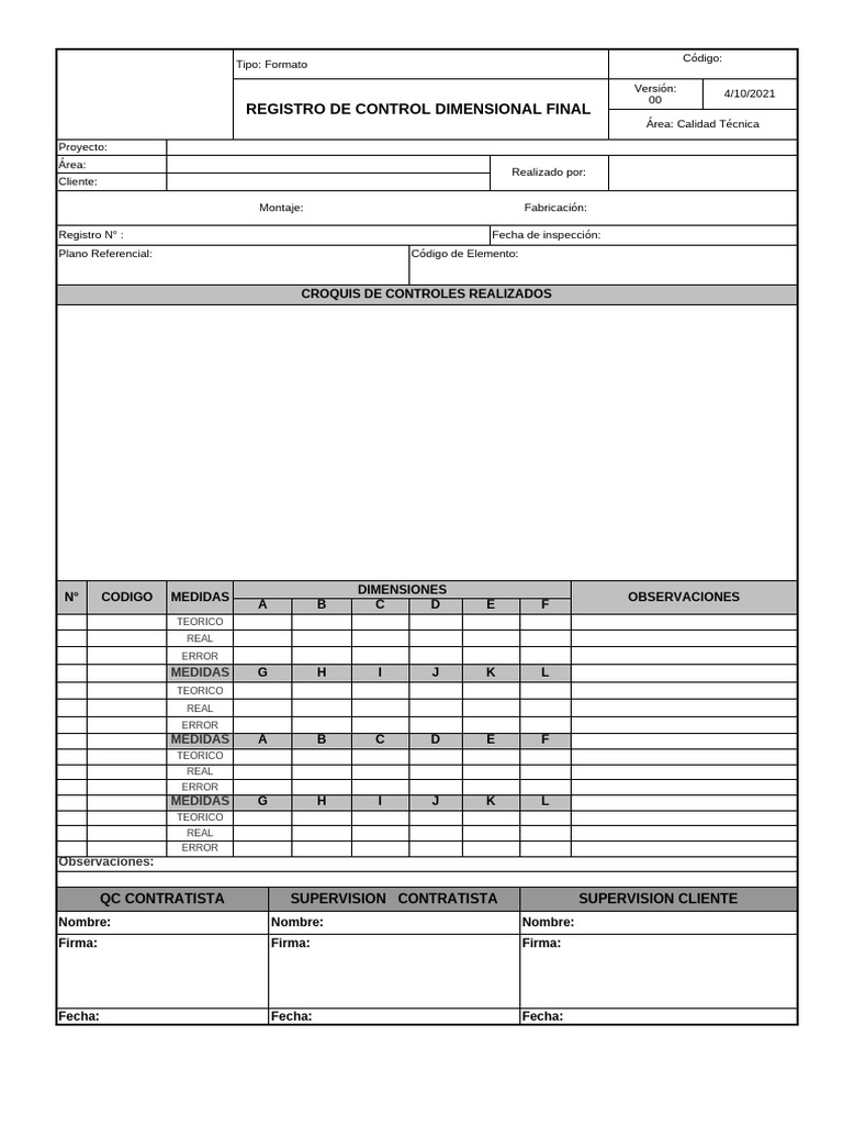 Registro de Control Dimensional Final | PDF