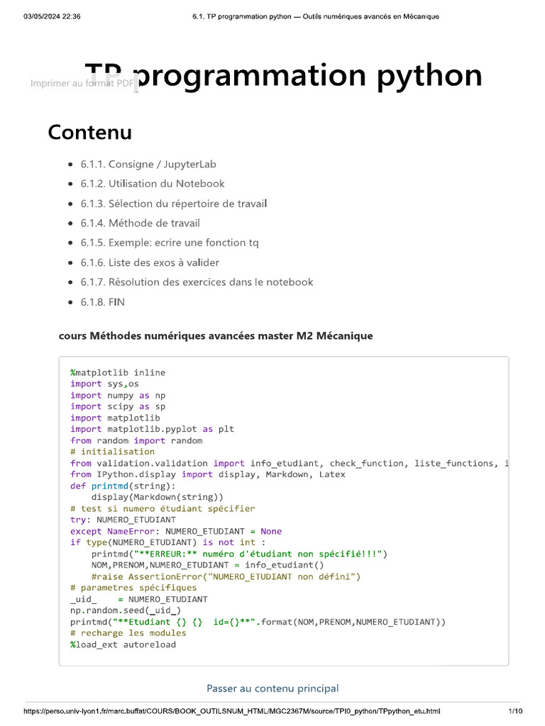 Partie 1.6.1 TP Programmation Python | PDF