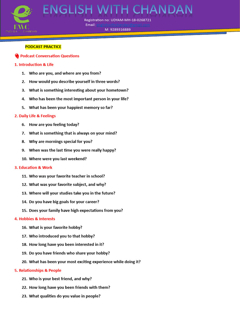 35 Podcast Questions | PDF