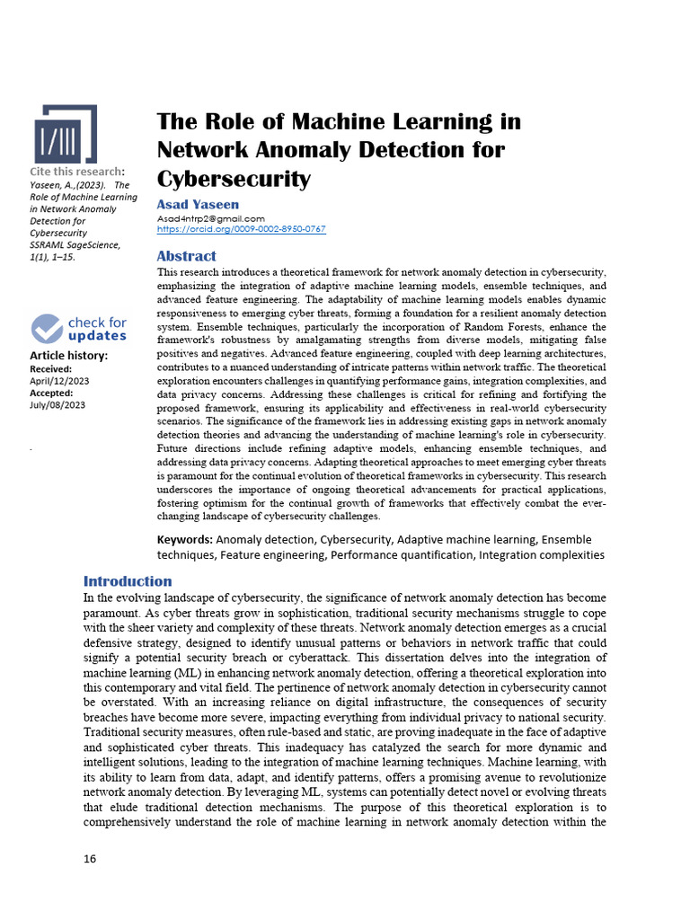 The Role of Machine Learning in Network Anomaly Detection For ...