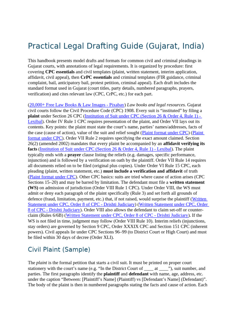Legal Drafting Guide for Gujarat Courts | PDF | Bail | Lawsuit