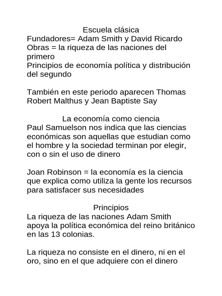 Fundadores y principios de la economía clásica | PDF | La riqueza de ...