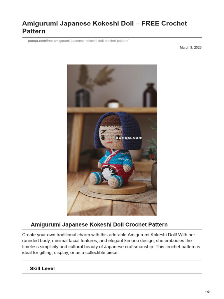 Free Amigurumi Kokeshi Doll Pattern | PDF | Crochet | Yarn