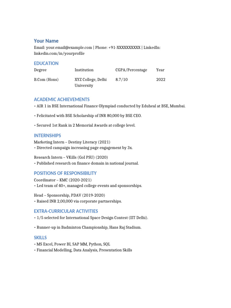 IIM Resume Template Example | PDF