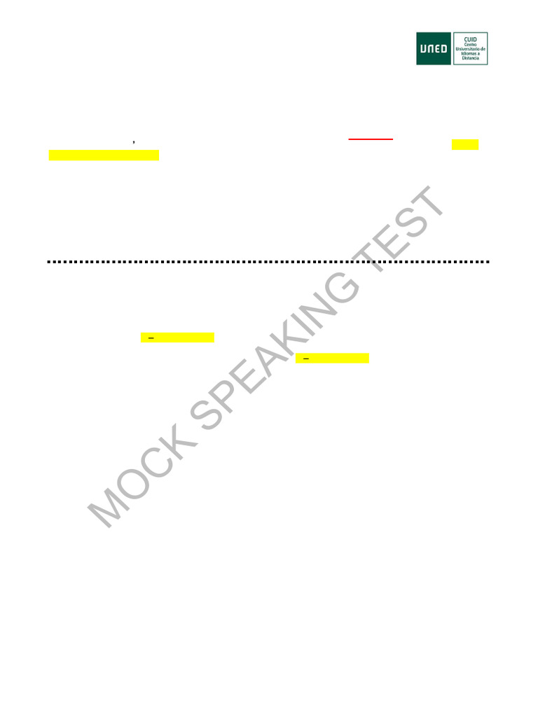 Mock Speaking Test b2 English | PDF