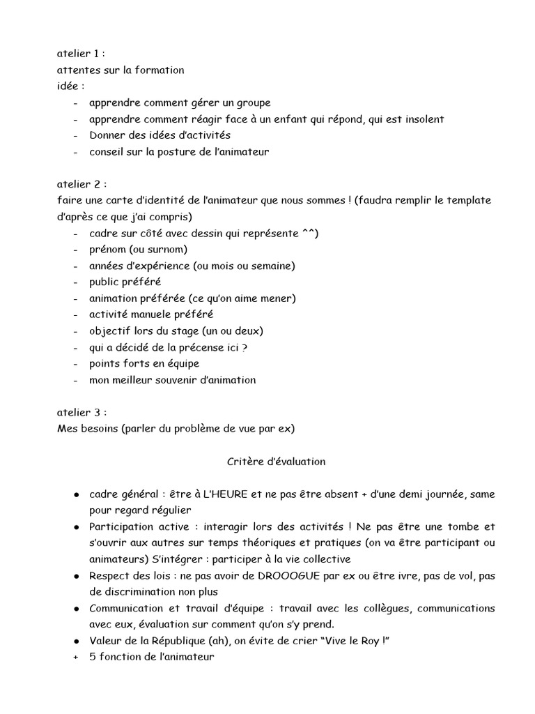 Formation BAFA : Gestion d'animation | PDF | Développement durable