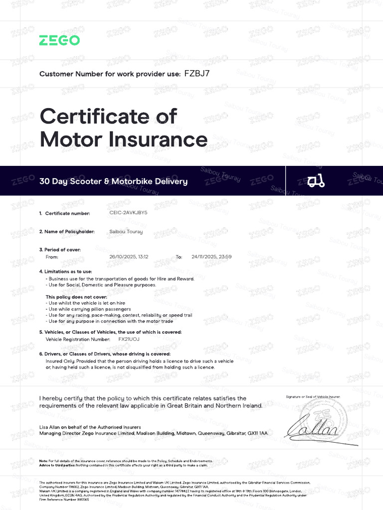 Motor Insurance Certificate Details | PDF | Driving | Land Transport