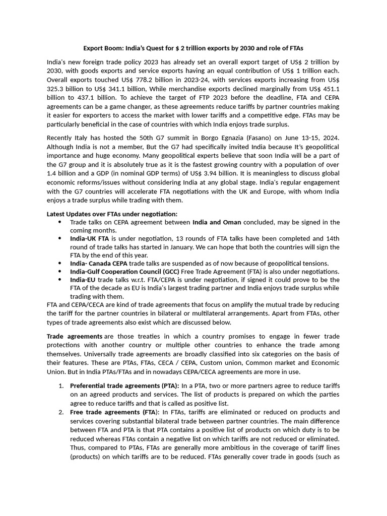 India’s $2 Trillion Export Goal by 2030 | PDF | Trade Agreements | Exports