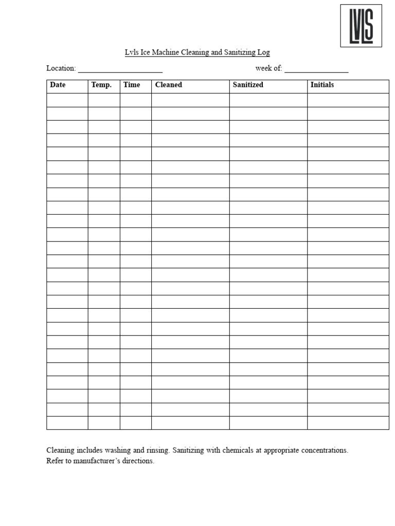 Ice Machine Cleaning Log Template | PDF