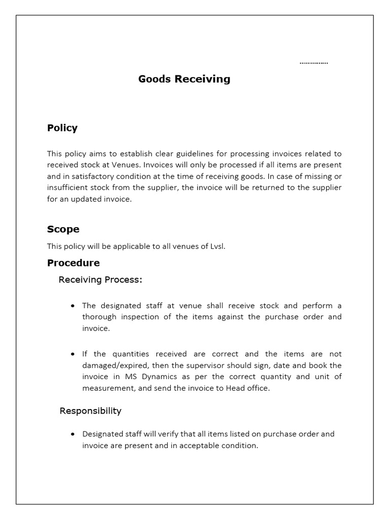 LVSL Goods Receiving Policy Guidelines | PDF