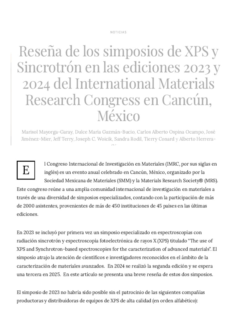 Reseña de Los Simposios de XPS y Sincrotrón en Las Ediciones 2023 y ...