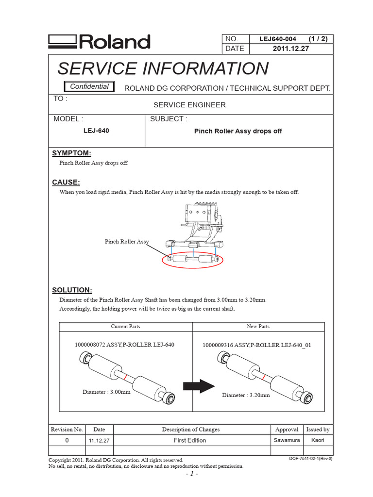 Pinch Roller Assy Drops Off | PDF