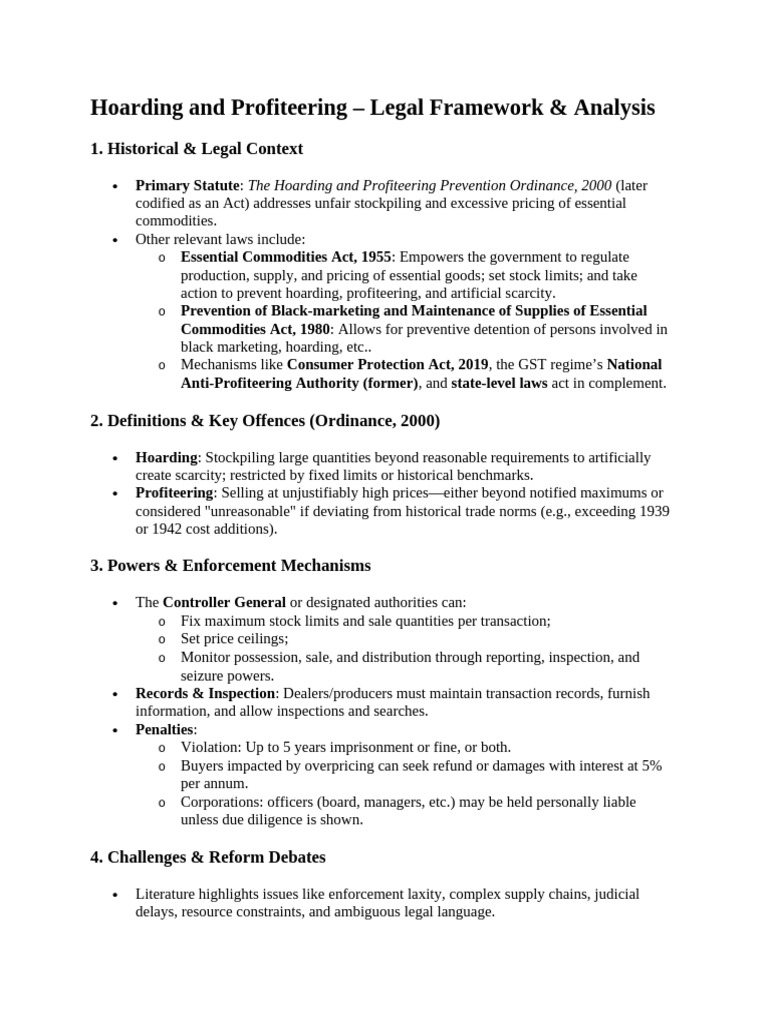 Hoarding and Profiteering - Legal Framework & Analysis | PDF | Criminal ...
