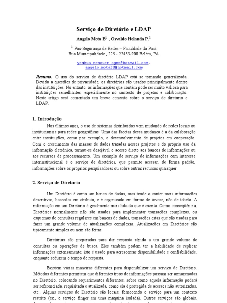 Artigo Modelo SBC Serviço Diretorio e LDAP | PDF | Modelo OSI | Suíte ...