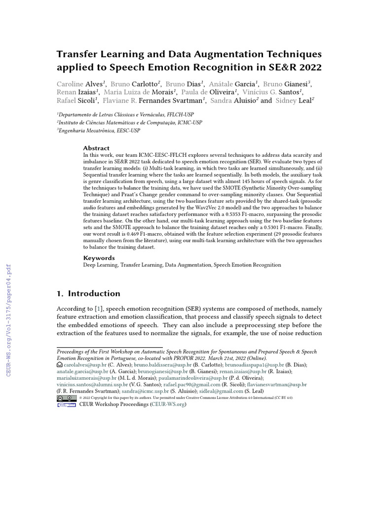 Transfer Learning in Speech Emotion Recognition | PDF