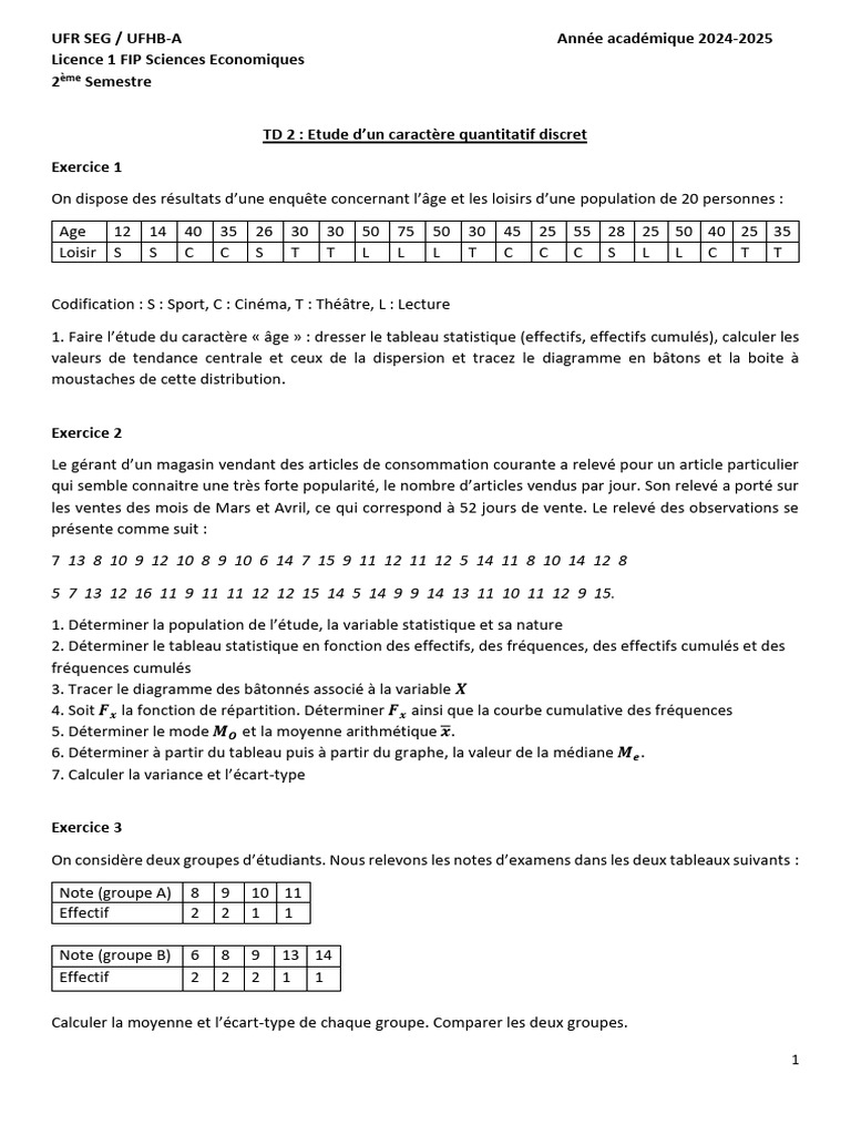 Analyse statistique des données quantitatives | PDF | Moyenne ...