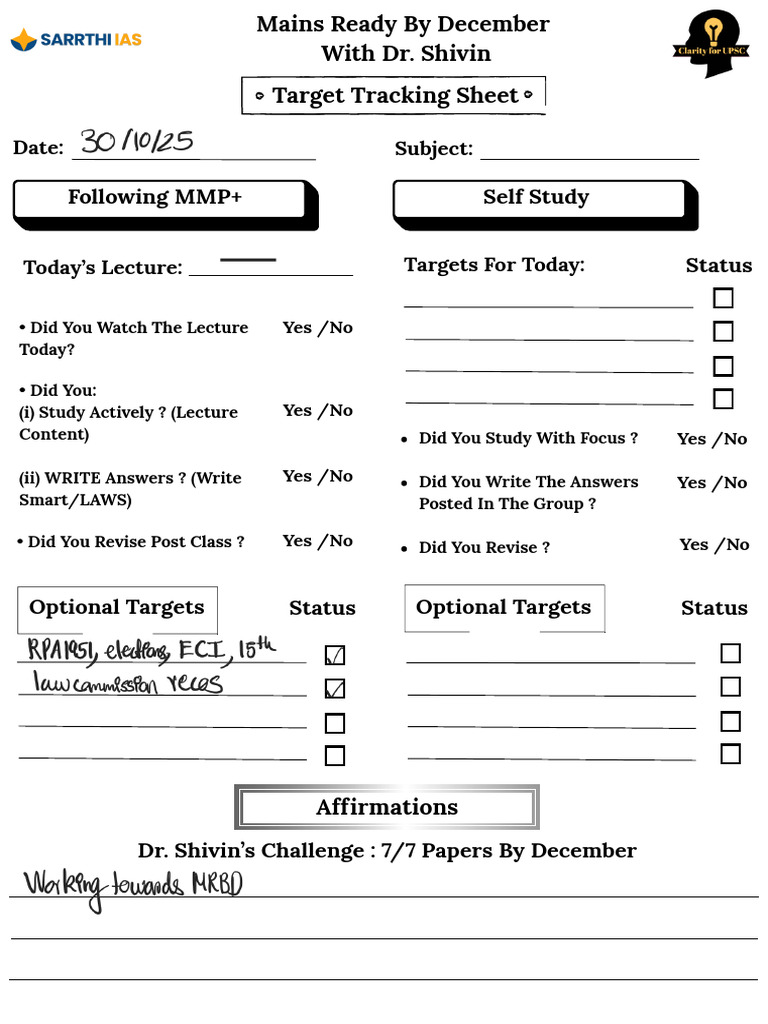 Mains Exam Study Tracker with Dr. Shivin | PDF