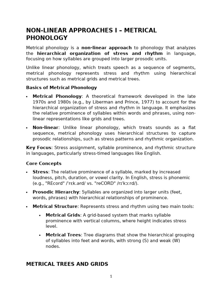 Metrical Phonology: Stress & Rhythm Analysis | PDF | Metre (Poetry ...