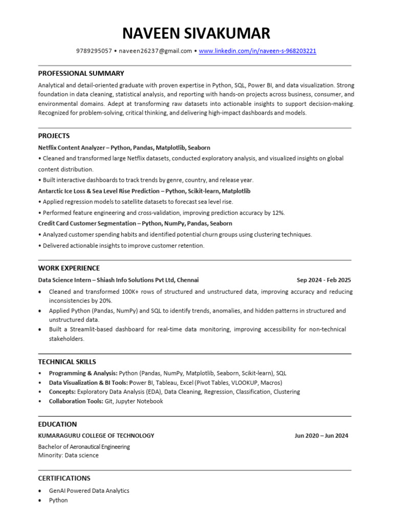 Data Science Graduate with Python Expertise | PDF | Data Analysis ...