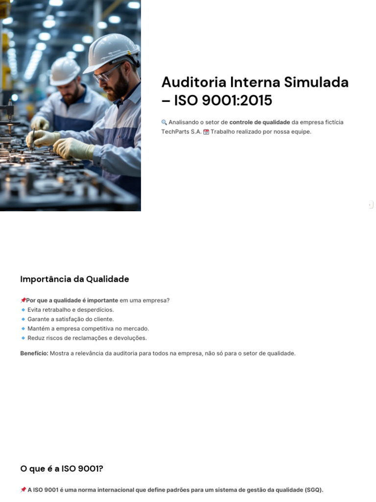 Auditoria ISO 9001: Melhoria da Qualidade | PDF | Qualidade (negócios ...