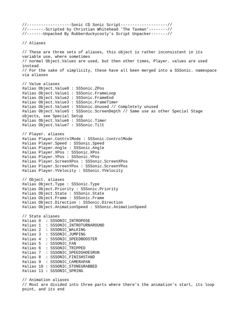 Sonic CD Script Aliases Overview | PDF