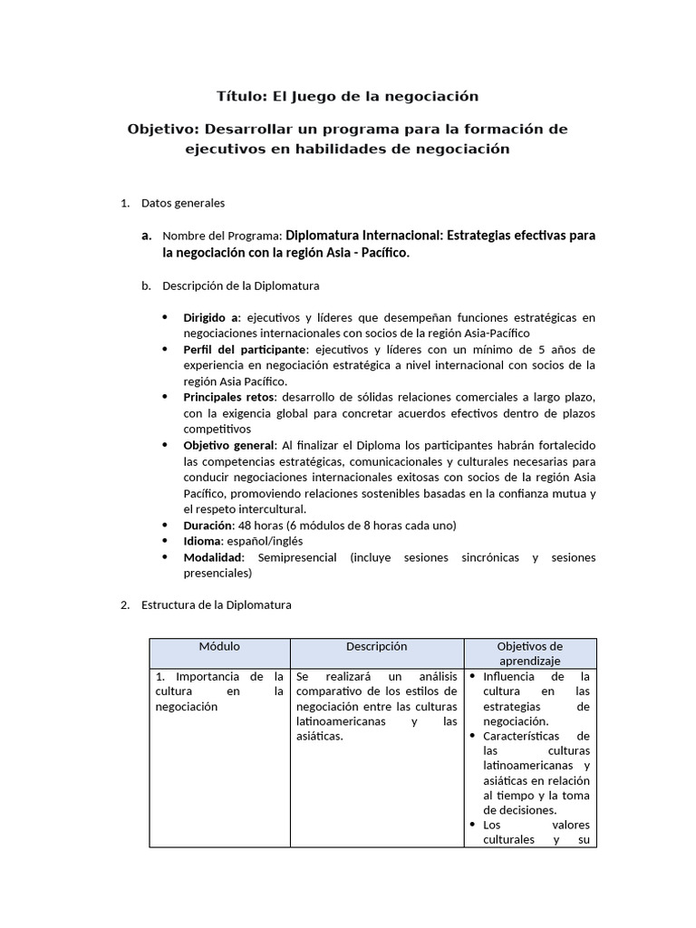 Diplomatura Internacional: Estrategias Efectivas para La Negociación ...