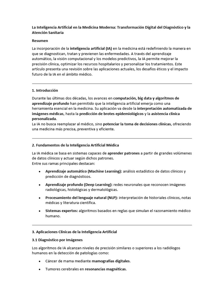 La Inteligencia Artificial en La Medicina Moderna | PDF | Inteligencia ...