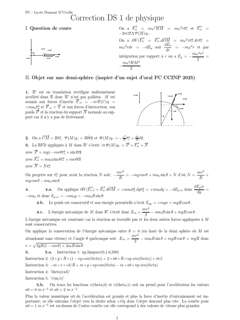 Correction DS 1 Physique Lycée Dumont D'Urville | PDF | Rotation | Obliger