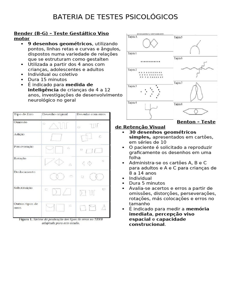 Bateria de Testes Psicológicos: Bender e Benton | PDF