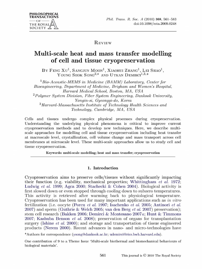 Multi-Scale Heat and Mass Transfer Modelling of Cell and Tissue ...