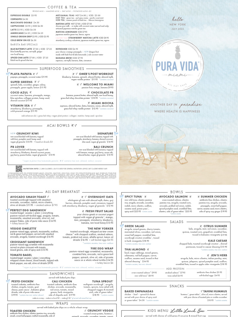Pura Vida Menu and Nutrition Info | PDF | Salad | Pesto