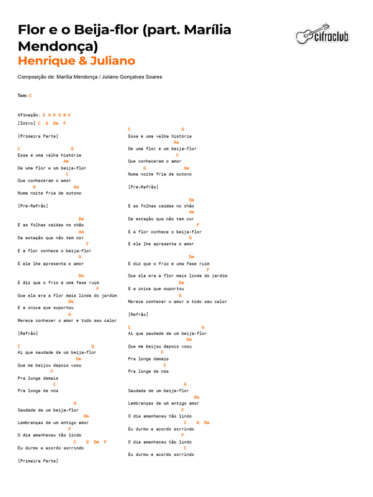 Flor e Beija-flor: Cifras e Letra | PDF