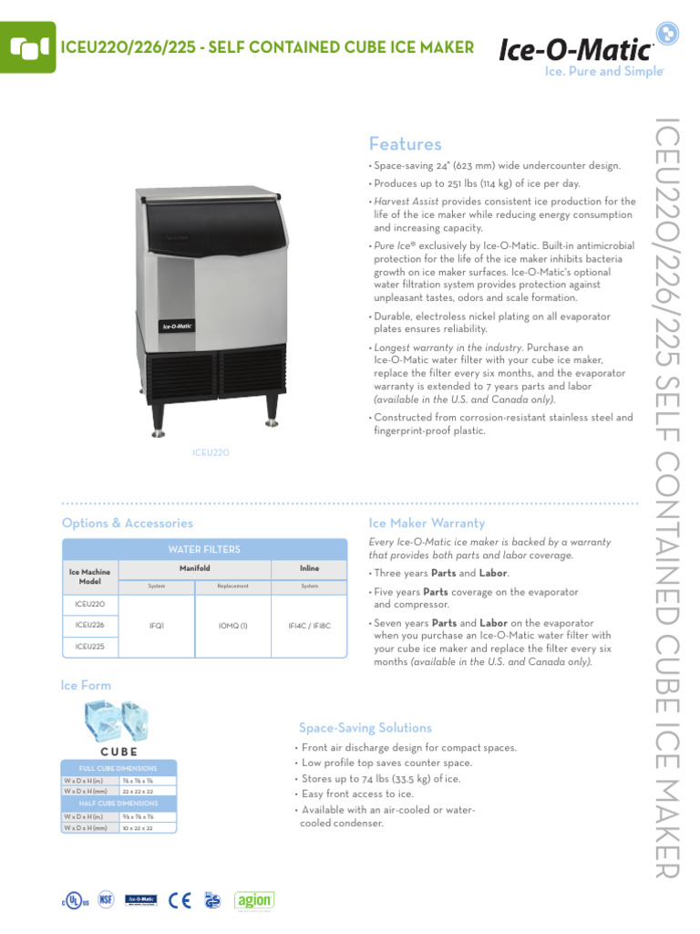 ICEU220 225 226 Spec Sheet | PDF | Water | Engineering Thermodynamics
