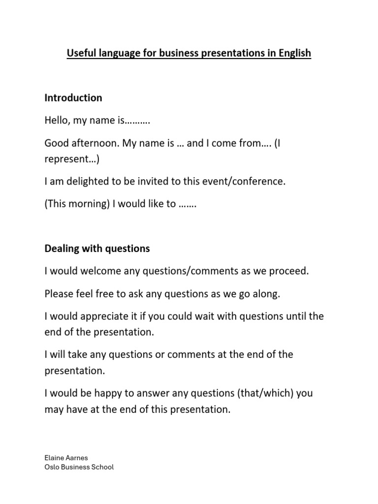 Business Presentation Language Guide | PDF