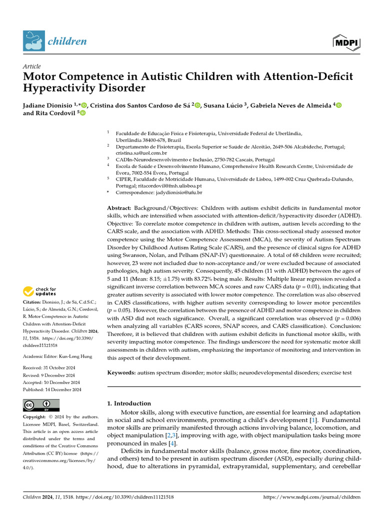 Motor Skills in Autistic Children with ADHD | PDF | Attention Deficit ...