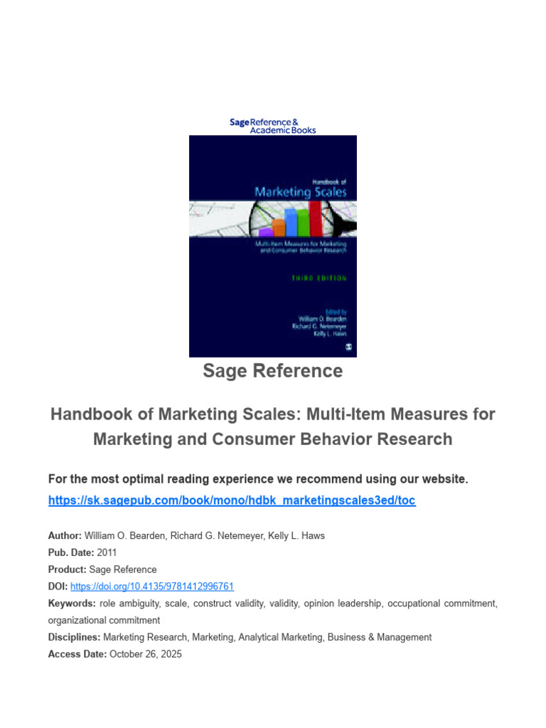 Handbook of Marketing Scales Overview | PDF | Validity (Statistics
