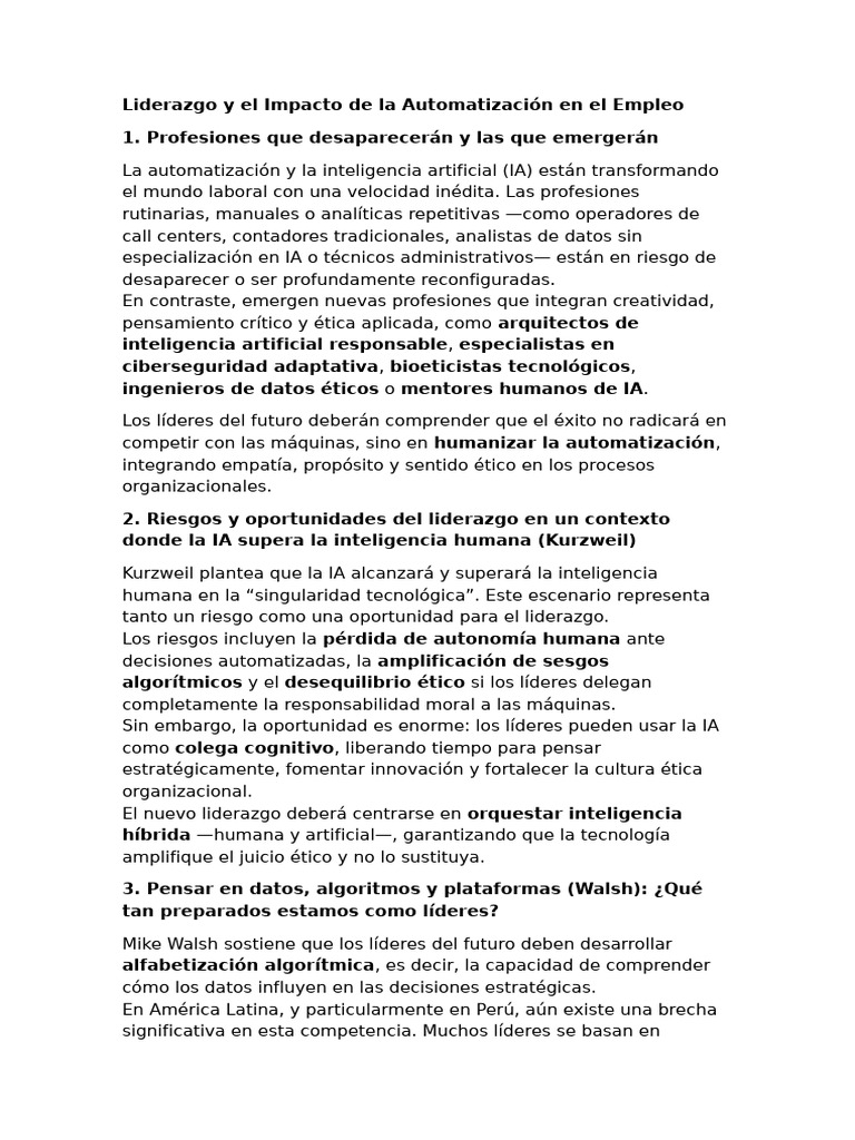 Liderazgo y El Impacto de La Automatización en El Empleo | PDF ...