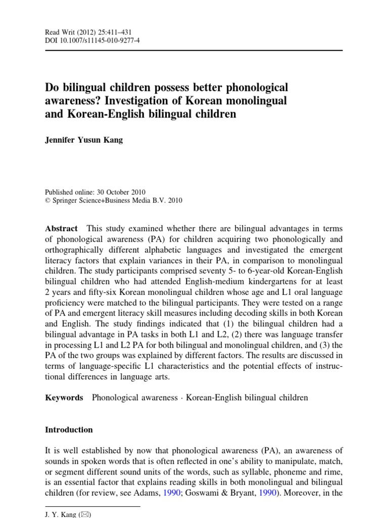 Do Bilingual Children Possess Better Phonological Awareness ...