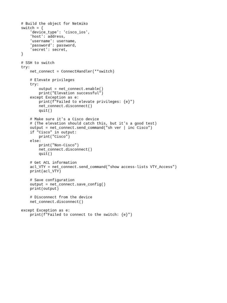 Netmiko Script for Cisco Switch Access | PDF
