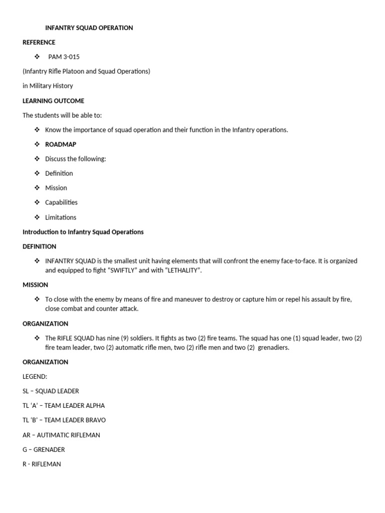 Infantry Squad Operations Overview | PDF | Platoon | Military Organization