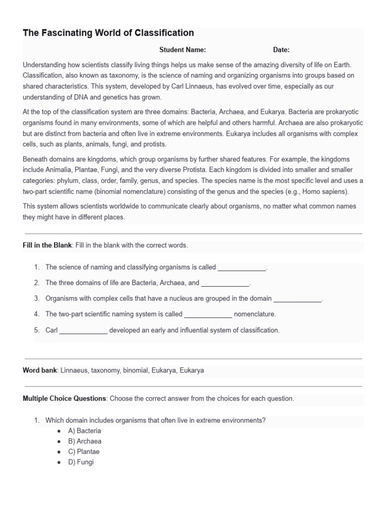 Taxonomy and Classification Explained | PDF | Biology | Biological ...
