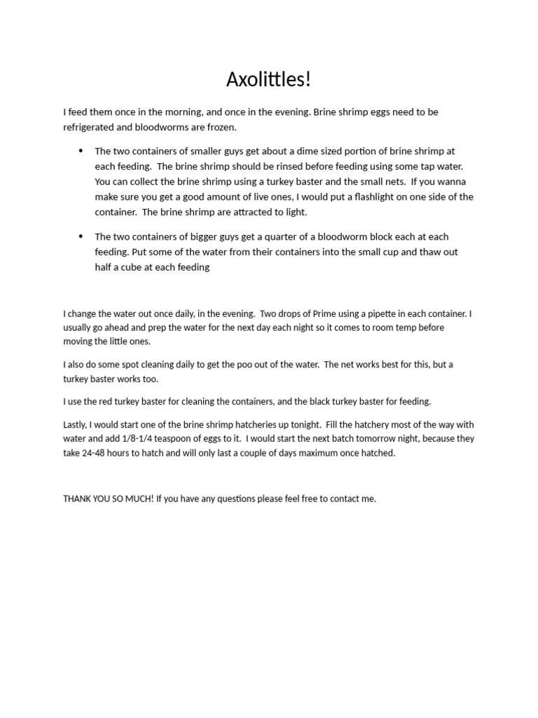 Axolotl Feeding and Care Guide | PDF
