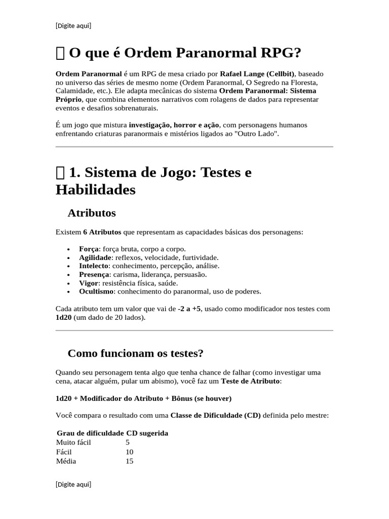 Introdução ao RPG Ordem Paranormal | PDF | Jogos de RPG