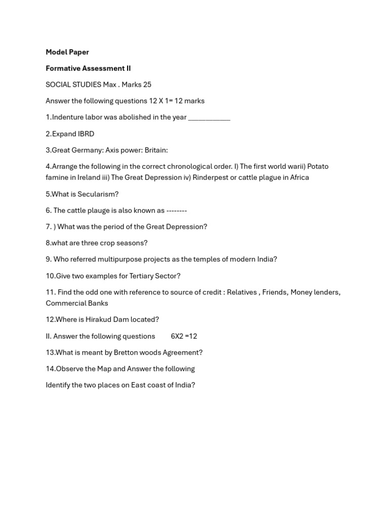 Model Paper Formative Assessment II | PDF