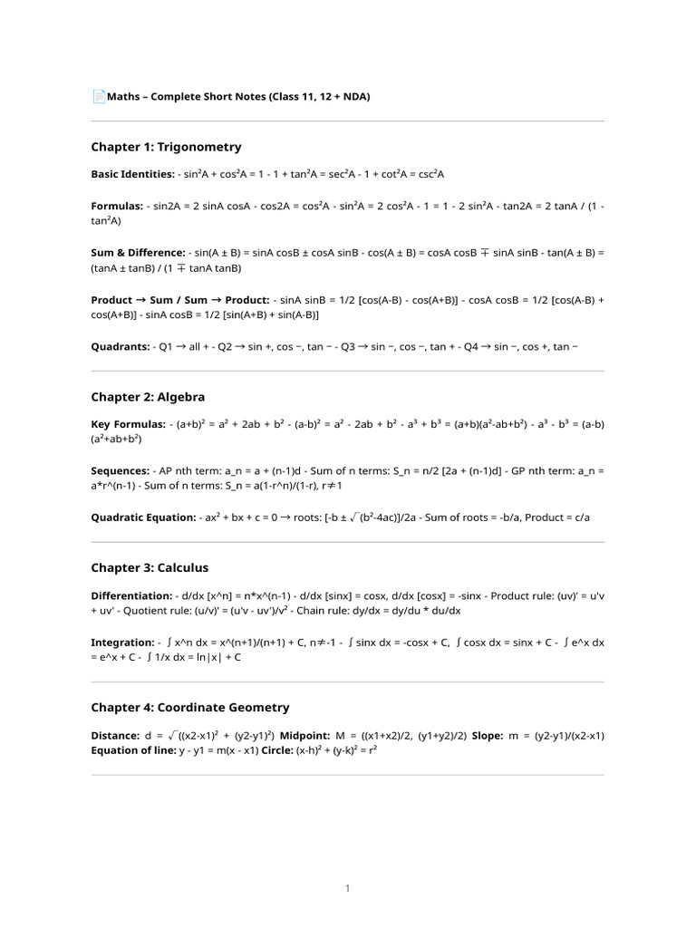 Nda 12th Short Notes | PDF