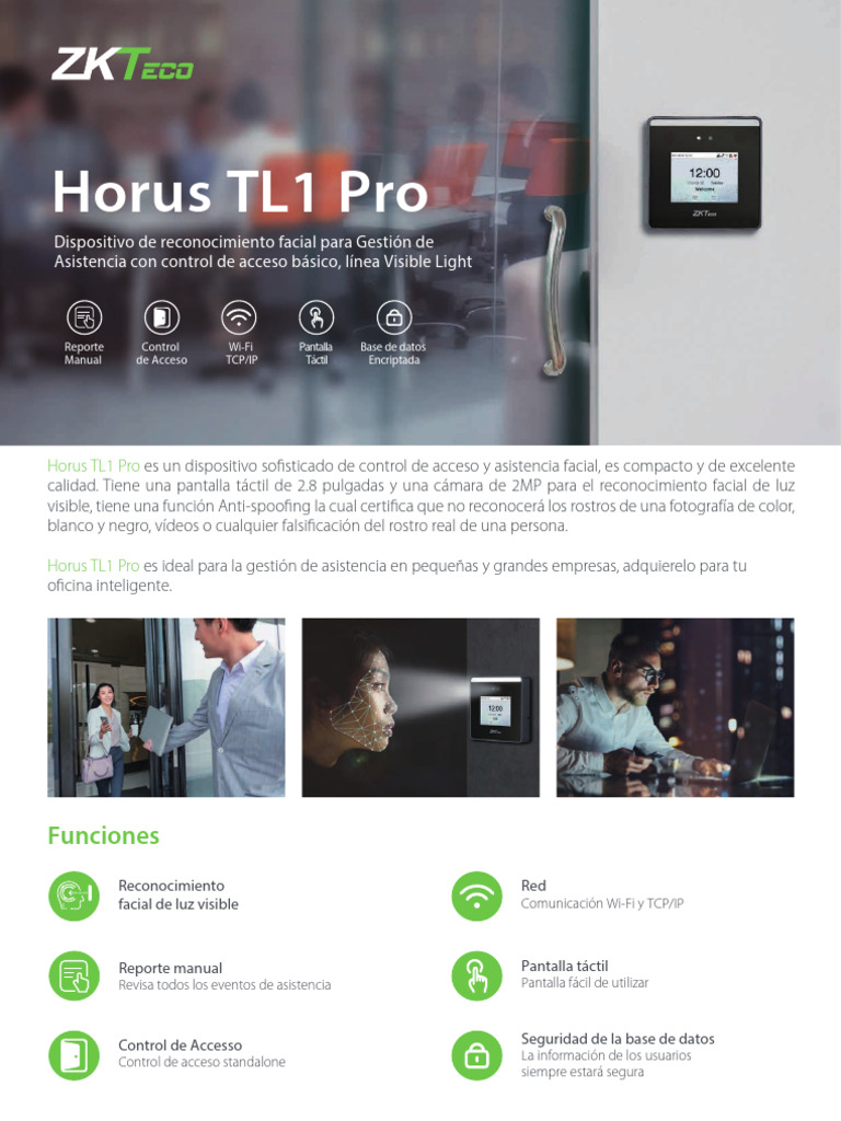 Dispositivo Facial Horus TL1 Pro para Asistencia | PDF | Pantalla ...