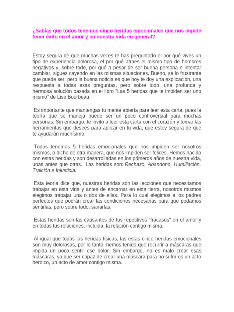 Sanando las heridas del alma femenina | PDF | Amor | Temor