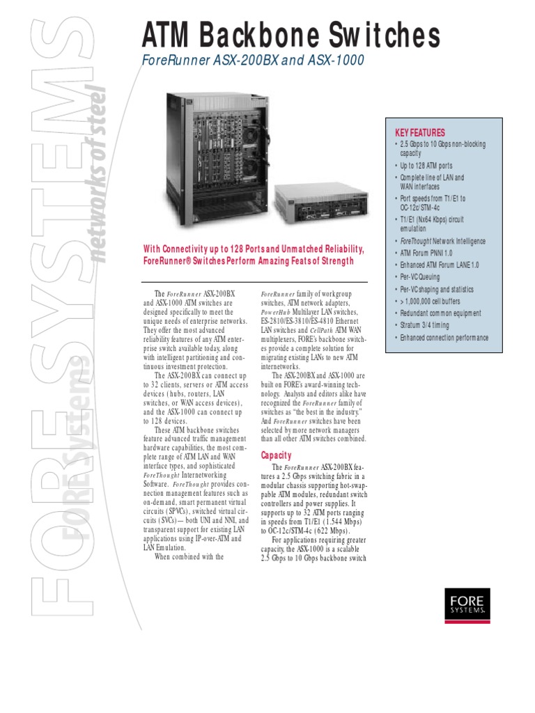 ATM（非同期転送モード）スイッチ装置 ForeRunner ASX-200 Atm Backbone Switches: Forerunner Asx-200Bx and Asx-1000